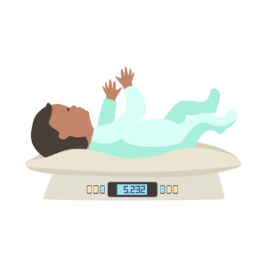 Graphic image of a baby lying on a newborn scale