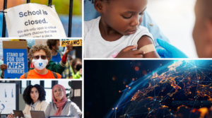 Montage of images of people giving or receiving care